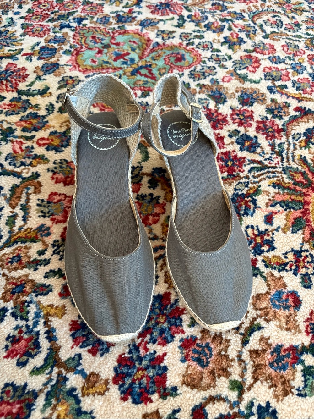 Toni Pons Origens Gray Canvas Espadrille Ankle-Strap Flats Size 39 (US 8/9)